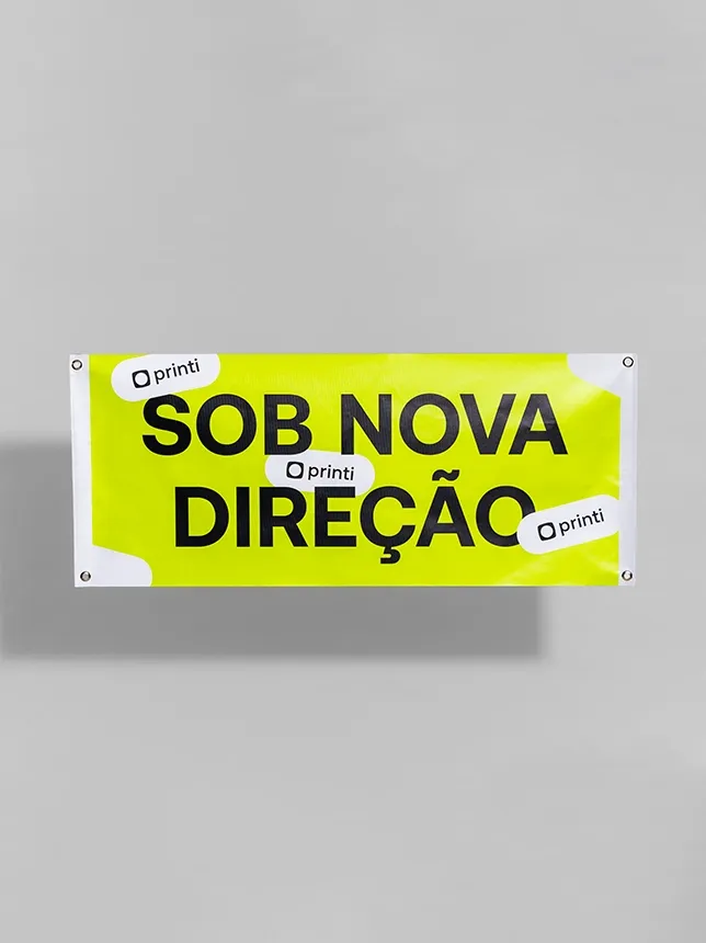 Personalize faixas de lona ou tecido na Printi para eventos e promoções, disponíveis em 5 tamanhos com acabamento opcional.