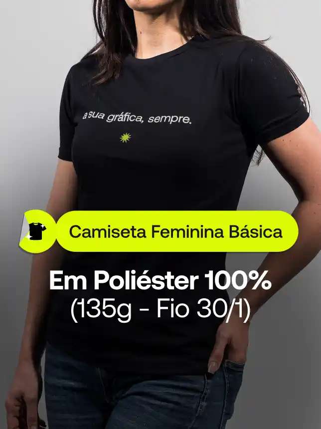 Camiseta feminina básica com modelo leve e versátil, com toque suave e caimento prático. Disponível em diversos tamanhos, é ideal para eventos internos e brindes.